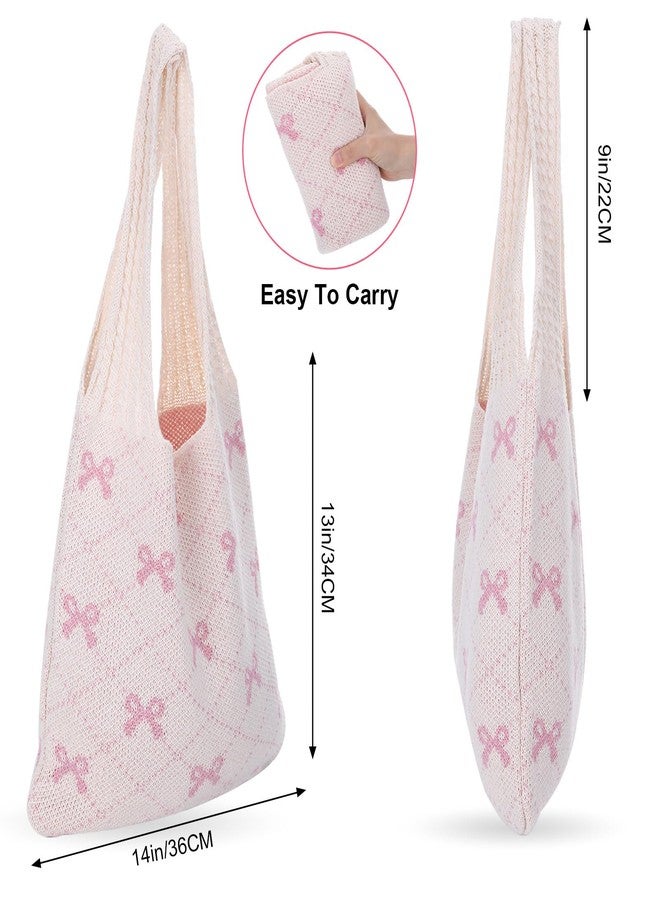Hoohnnaa Crochet Tote Bag, Beach Mesh Knitted Shoulder Handbags Aesthetic Shopping Casual Travel Foldable Hobo Bags for Women - Image 2